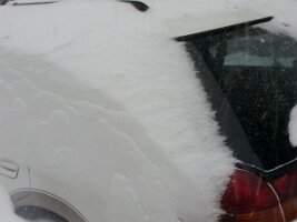 Drift feathered against rear window